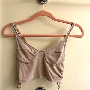 Cropped V Neck Cotton Corset,adjustable straps